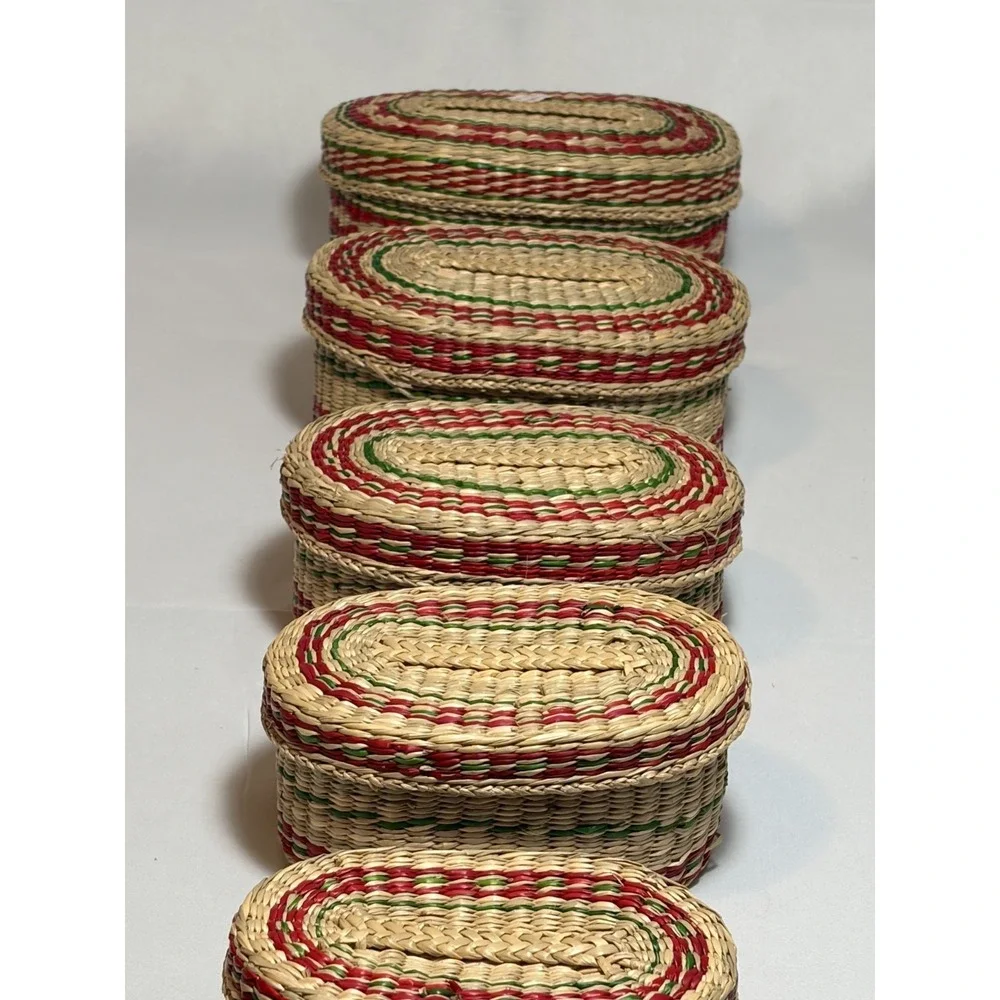 VTG 70s Nesting Baskets w Lids & Handles Set of 5, People's Republic of China